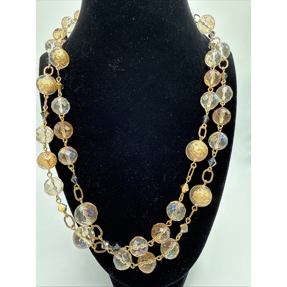 Mary Kay Adjustable Versatile Necklace Gold Tone Chain W/ Clear Gold Brown Beads